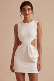Bodycon vestido blanco pequeño de cuello redondo con lazo