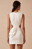 Bodycon vestido blanco pequeño de cuello redondo con lazo