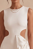 Bodycon vestido blanco pequeño de cuello redondo con lazo