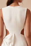 Bodycon vestido blanco pequeño de cuello redondo con lazo