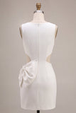 Bodycon vestido blanco pequeño de cuello redondo con lazo