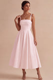 Vestido de compromiso Midi elegante con tirantes blancos en línea A