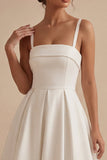 Vestido de compromiso Midi elegante con tirantes blancos en línea A