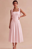 Vestido de compromiso Midi de tirantes en línea A blanca
