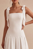 Vestido de compromiso Midi de tirantes en línea A blanca