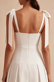 Vestido de compromiso Midi de tirantes en línea A blanca