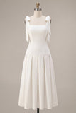 Vestido de compromiso Midi de tirantes en línea A blanca