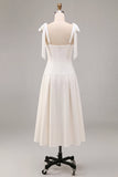 Vestido de compromiso Midi de tirantes en línea A blanca