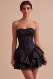 Vestido de despedida de soltera Sweetheart con Corsé blanco de Línea A Floral y Volantes