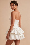 Vestido de despedida de soltera Sweetheart con Corsé blanco de Línea A Floral y Volantes