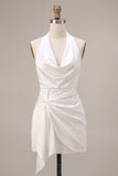 Vestido blanco sin espalda con corte de carrosserie con cordón halter
