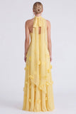 Vestido largo de dama de honor Daffodil sin tirantes de gasa en A-Line con flores 3D