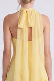 Vestido largo de dama de honor Daffodil sin tirantes de gasa en A-Line con flores 3D