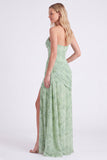 Corsé sin tirantes de Sirena de gasa polvorienta Sage Largo vestido largo floral con abertura