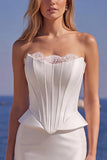Corsé blanco sin tirantes Vestido largo de sirena