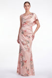 Vestido de Madre de la Novia con estampado de sirena de flor rosa de satén