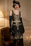 Vestido de fiesta vintage de Los años 20 de El Gran Gatsby de los años 20 con flapper de lentejuelas negras