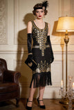 Vestido de fiesta vintage de Los años 20 de El Gran Gatsby de los años 20 con flapper de lentejuelas negras