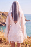 Vestido de novia corto elopement 3D con escolte en V y funda blanca