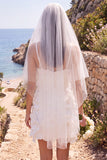 Vestido de novia mini elopement blanco de cuello en V con flor 3D