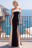 Vestido formal largo de sirena asimétrica en blanco y negro
