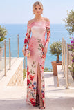Vestido formal de flores sin tirantes y funda de flor rosa roja con abertura
