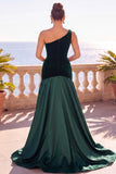 Vestido maxi fruncido de terciopelo sirena de un solo hombro burdeos