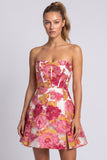Corsé rosa floral A-Line Mini vestido de bienvenida sin tirantes con abertura