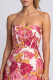 Corsé rosa floral A-Line Mini vestido de bienvenida sin tirantes con abertura