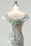 Vestido largo de madre de la novia de jacquard floral descubierto
