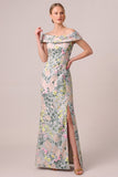Vestido largo de madre de la novia de jacquard floral descubierto