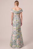 Vestido largo de madre de la novia de jacquard floral descubierto