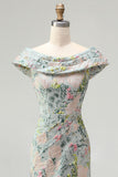 Vestido largo de madre de la novia de jacquard floral descubierto