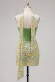 Vestido de Homecoming con corsé verde bodycon corsé cariño, lentejuelas, con bufanda de cuello