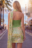 Vestido de Homecoming con corsé verde bodycon corsé cariño, lentejuelas, con bufanda de cuello