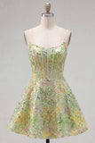 Corsé verde A-Line Vestido Corto de Bienvenida
