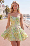 Corsé verde A-Line Vestido Corto de Bienvenida