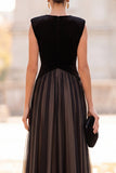 Vestido formal largo de terciopelo en V con escote en V y Tul negro
