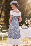 Gris, blanco descubierto, hasta los hombros, vestido midi de madre de la novia, estampado en línea baja floral