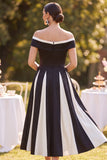 Vestido de la novia de la madre de la novia, negro blanco de hombros descubiertos