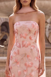 Vestido largo de graduación con bordado floral sin tirantes de sirena rosa con apliques