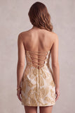 Vestido corto de cóctel Champagne Jacquard Bodycon Strapless