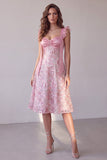 Vestido de invitado midi de satén fruncido en forma de A-Line rosa con lentejuelas