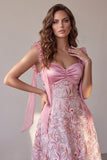 Vestido de invitado midi de satén fruncido en forma de A-Line rosa con lentejuelas
