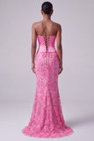 Vestido largo de graduación sin tirantes de sirena rosa brillante