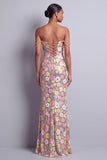 Vestido largo de baile de sirena con abertura rosa con lentejuelas y tirantes de pedrería