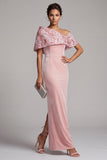 Vestido largo de madre de la novia bordado de terciopelo asimétrico de terciopelo rosa en un solo hombro