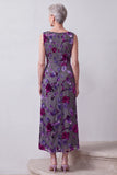 Terciopelo fucsia Satén Pedrería Floral Midi Vestido de Madre de la Novia con capa