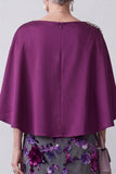Terciopelo fucsia Satén Pedrería Floral Midi Vestido de Madre de la Novia con capa