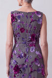Terciopelo fucsia Satén Pedrería Floral Midi Vestido de Madre de la Novia con capa